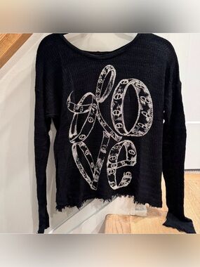 Lauren Moshi Limited Edition Black Scoop Neck Sweater w/ White "LOVE" Graphic, S